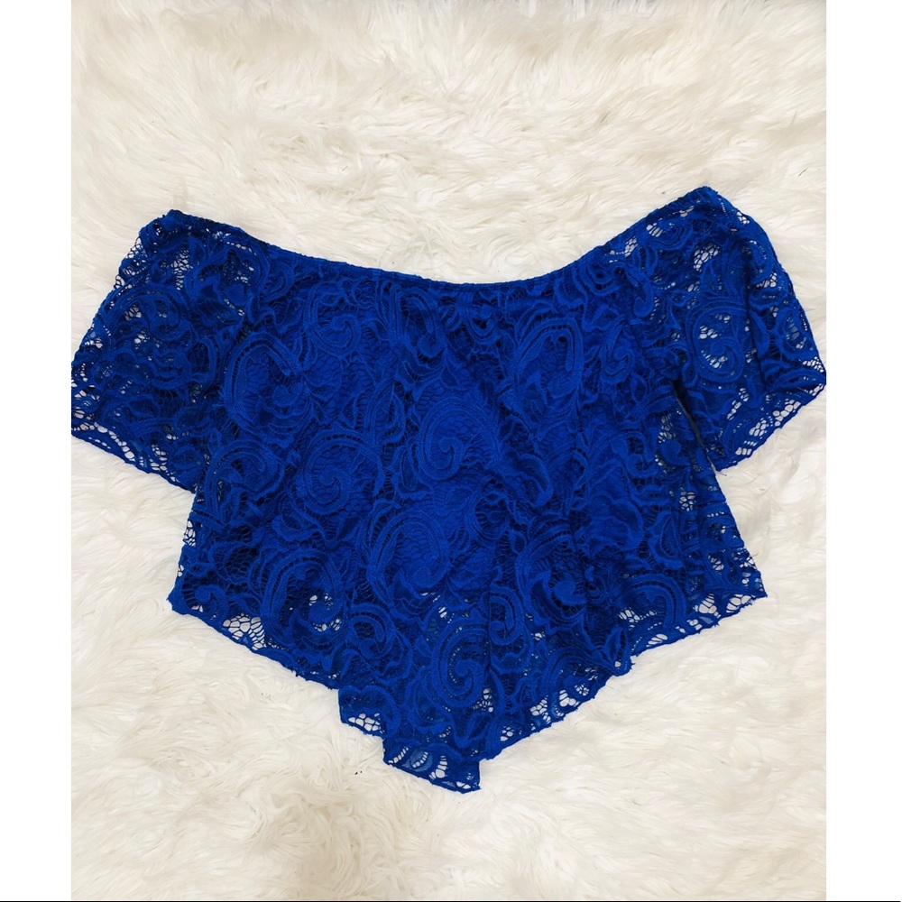 Royal Blue Paisley Lace Crop Top
